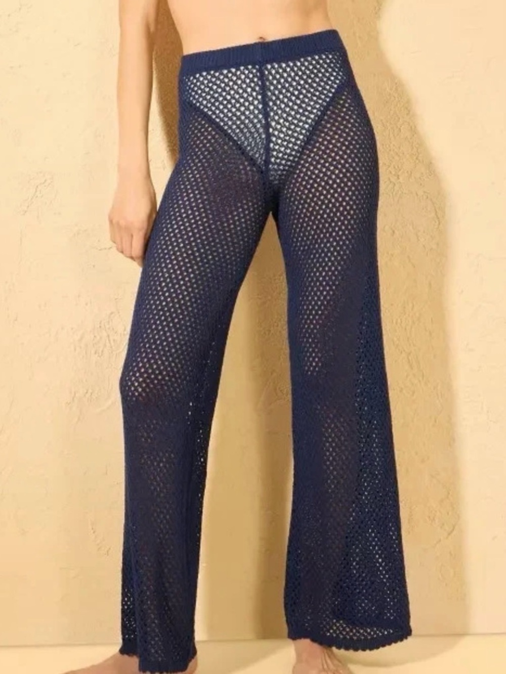 Shade & Shore Navy Crochet Wide-Leg Beach Pants